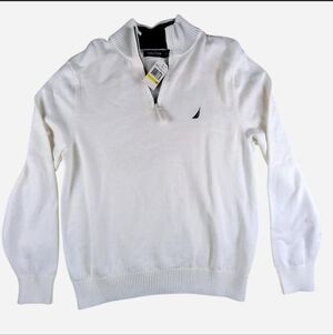 Nautica Women's Marshmallow White‎ Quarter Zip Knit Sweater Size M NWT